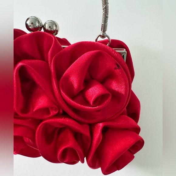 Gorgeous Satin Red Rose Evening Bag with Silver Hardware - Picture 11 of 11